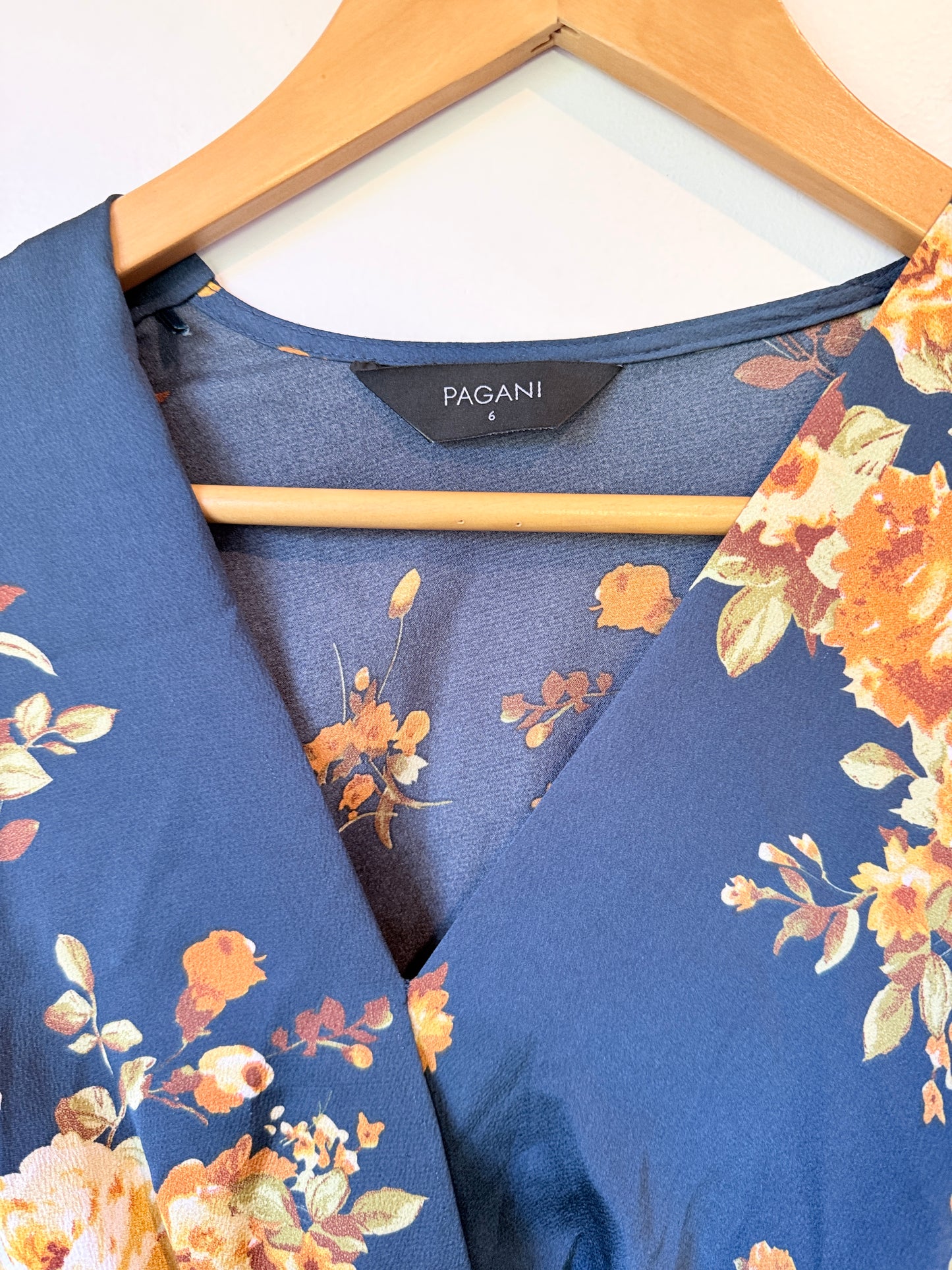Pagani Floral Print Satin Wrap Dress Size 6