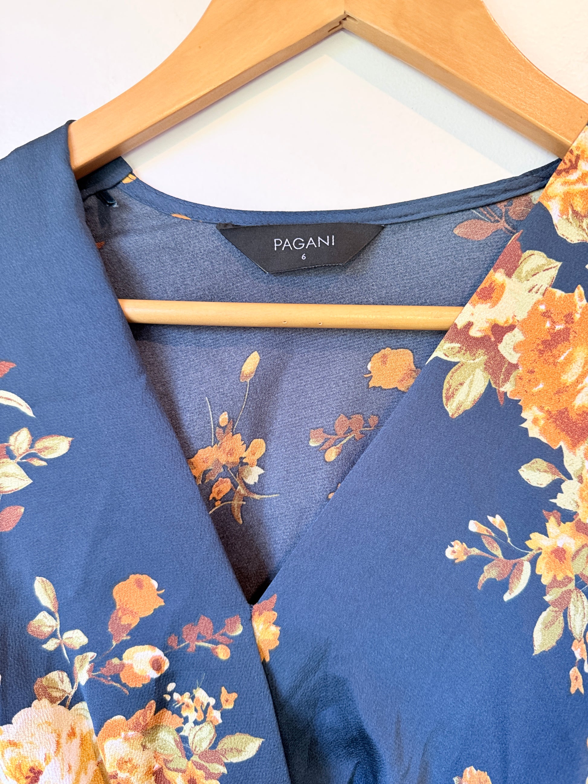 Pagani Floral Print Satin Wrap Dress Size 6