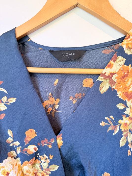 Pagani Floral Print Satin Wrap Dress Size 6