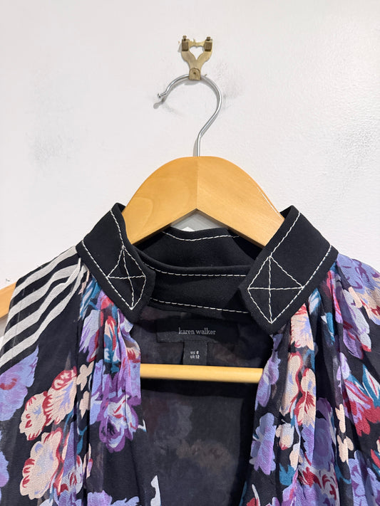 Karen Walker Floral And Striped Top Size 12
