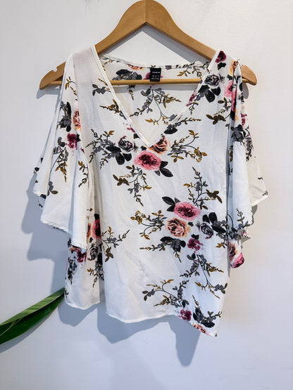 Shein Cold-shoulder Floral Print Top Size M