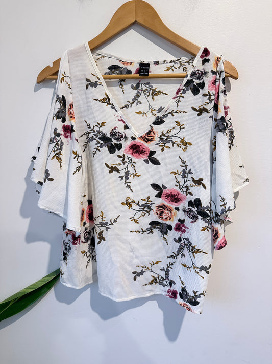 Shein Cold-shoulder Floral Print Top Size M