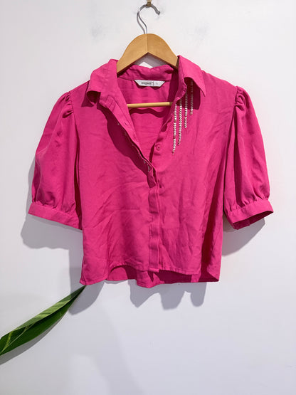 Auguri Short-sleeve Button-up Cropped Shirt Size L