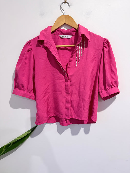 Auguri Short-sleeve Button-up Cropped Shirt Size L