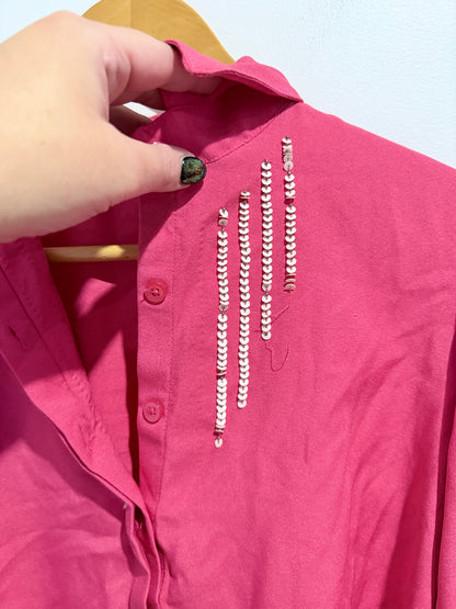 Auguri Short-sleeve Button-up Cropped Shirt Size L