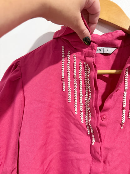 Auguri Short-sleeve Button-up Cropped Shirt Size L