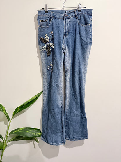 HD Embroidered Floral Embellishments Jeans Size waist 78cm