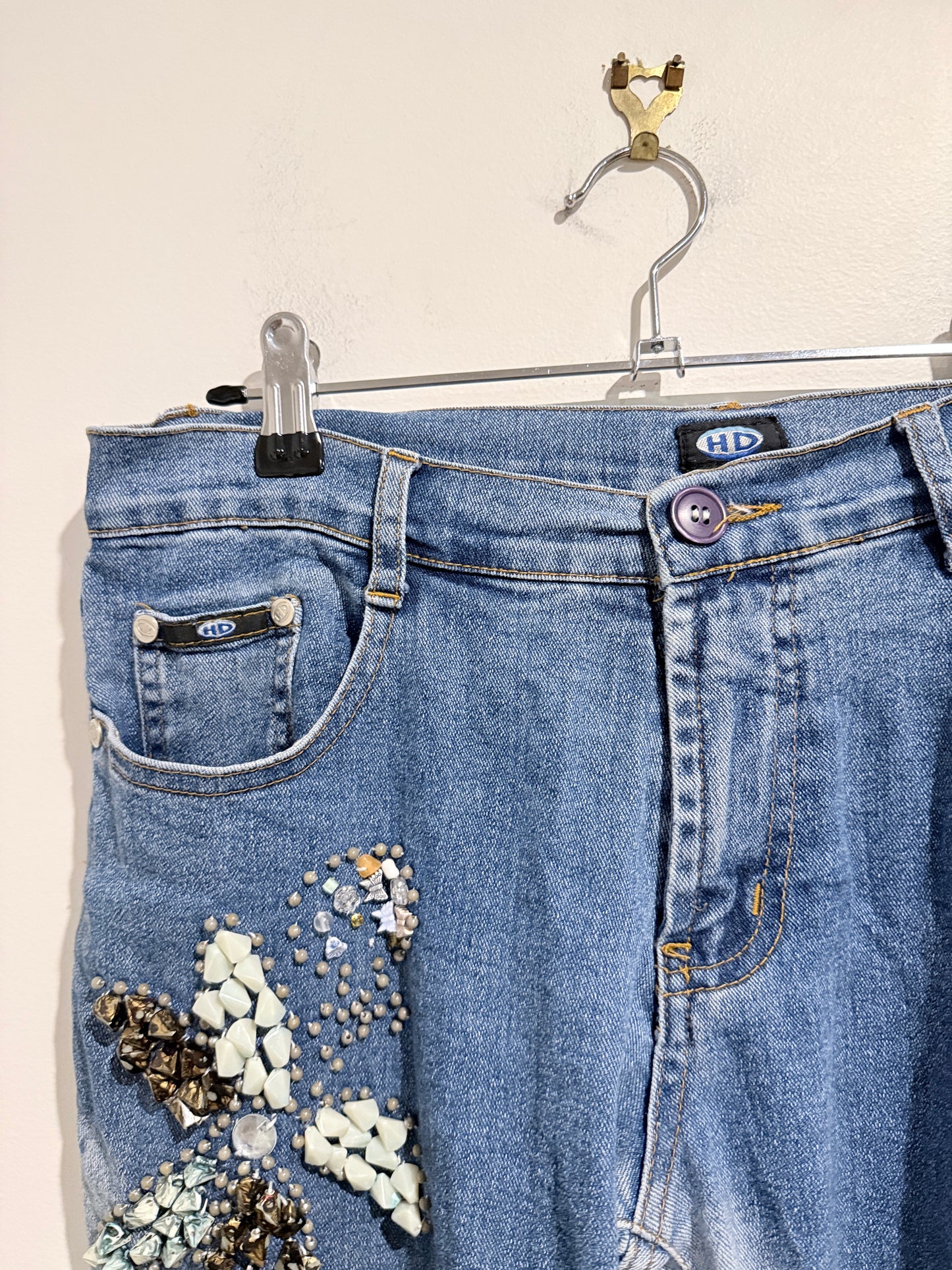 HD Embroidered Floral Embellishments Jeans Size waist 78cm