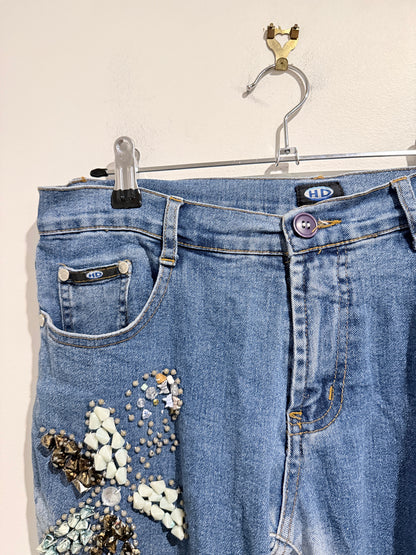 HD Embroidered Floral Embellishments Jeans Size waist 78cm