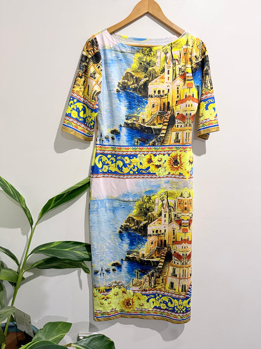 Brand Unknown Multicolor Sorrento Print Midi Dress Size L