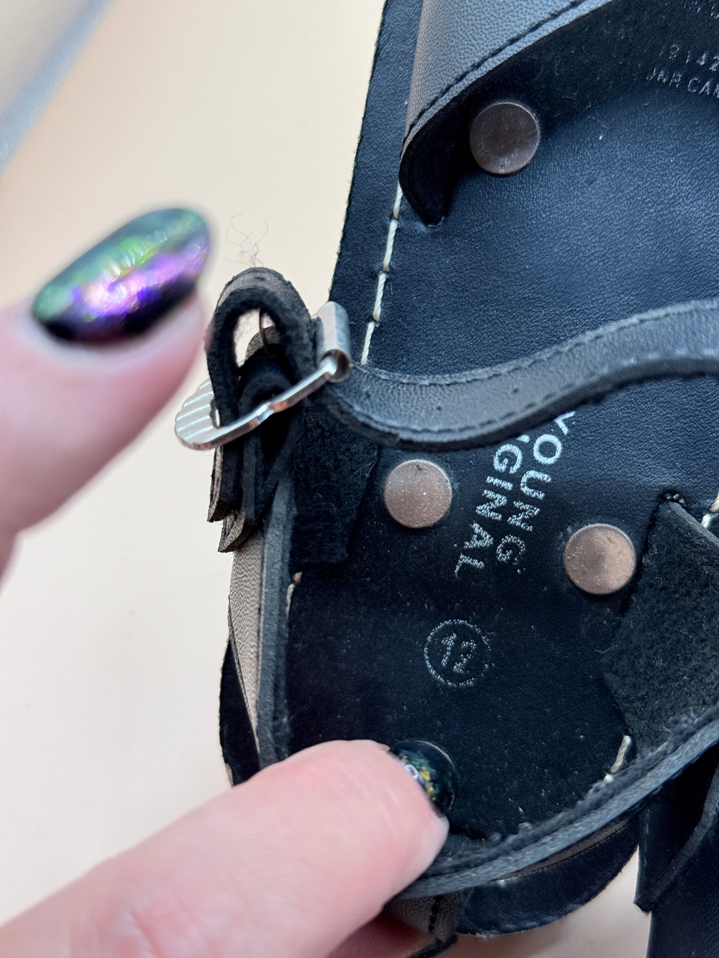 Kids Black Buckle Sandals – Size 12