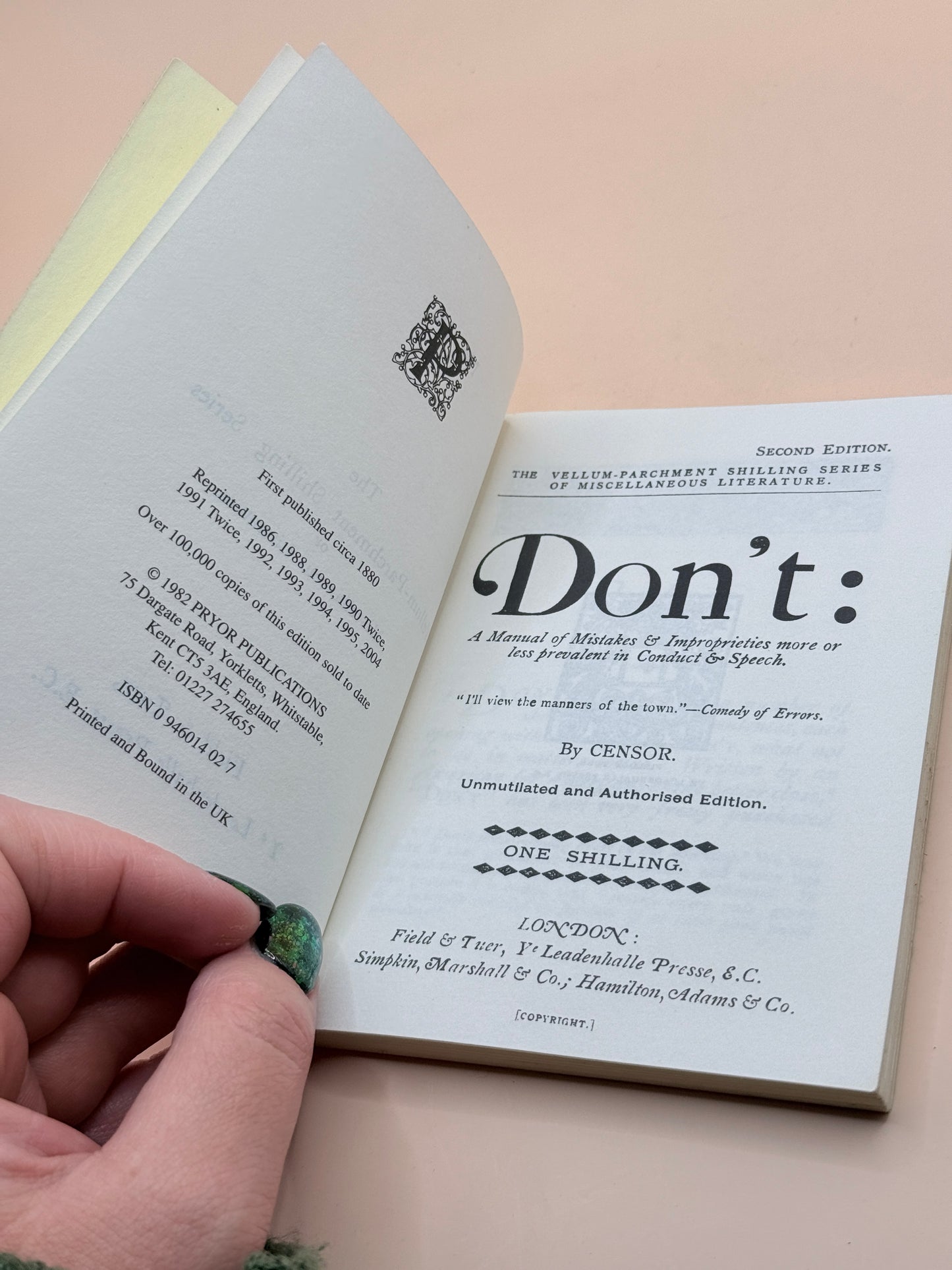 Don't: Manual Of Mistakes And Improprieties More Or Less Prevalent In Conduct And Speech By Bell Oliver Bunce