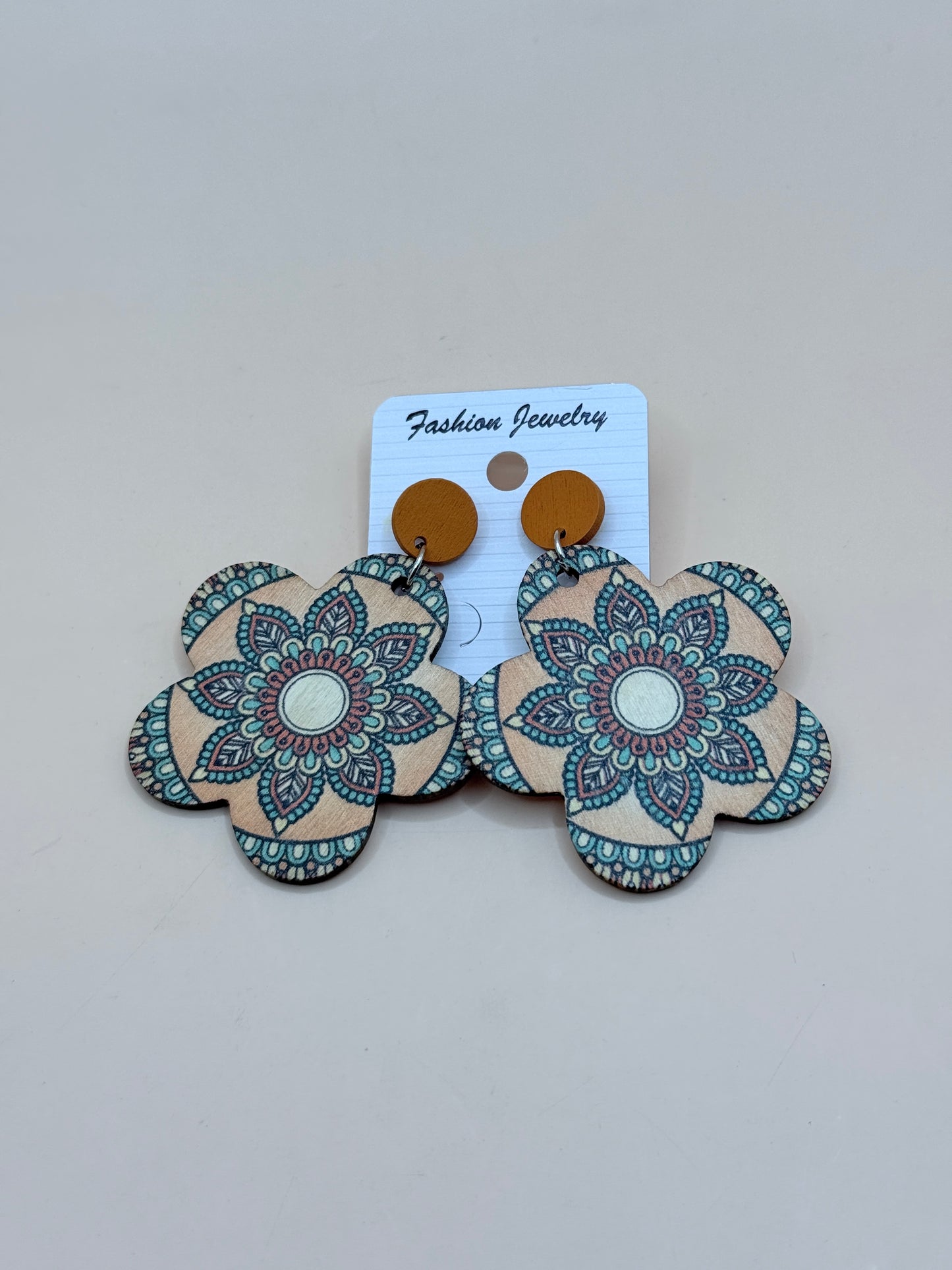 Boho Floral Wooden Drop Earrings Fashion Jewellery