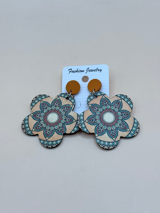 Boho Floral Wooden Drop Earrings Fashion Jewellery