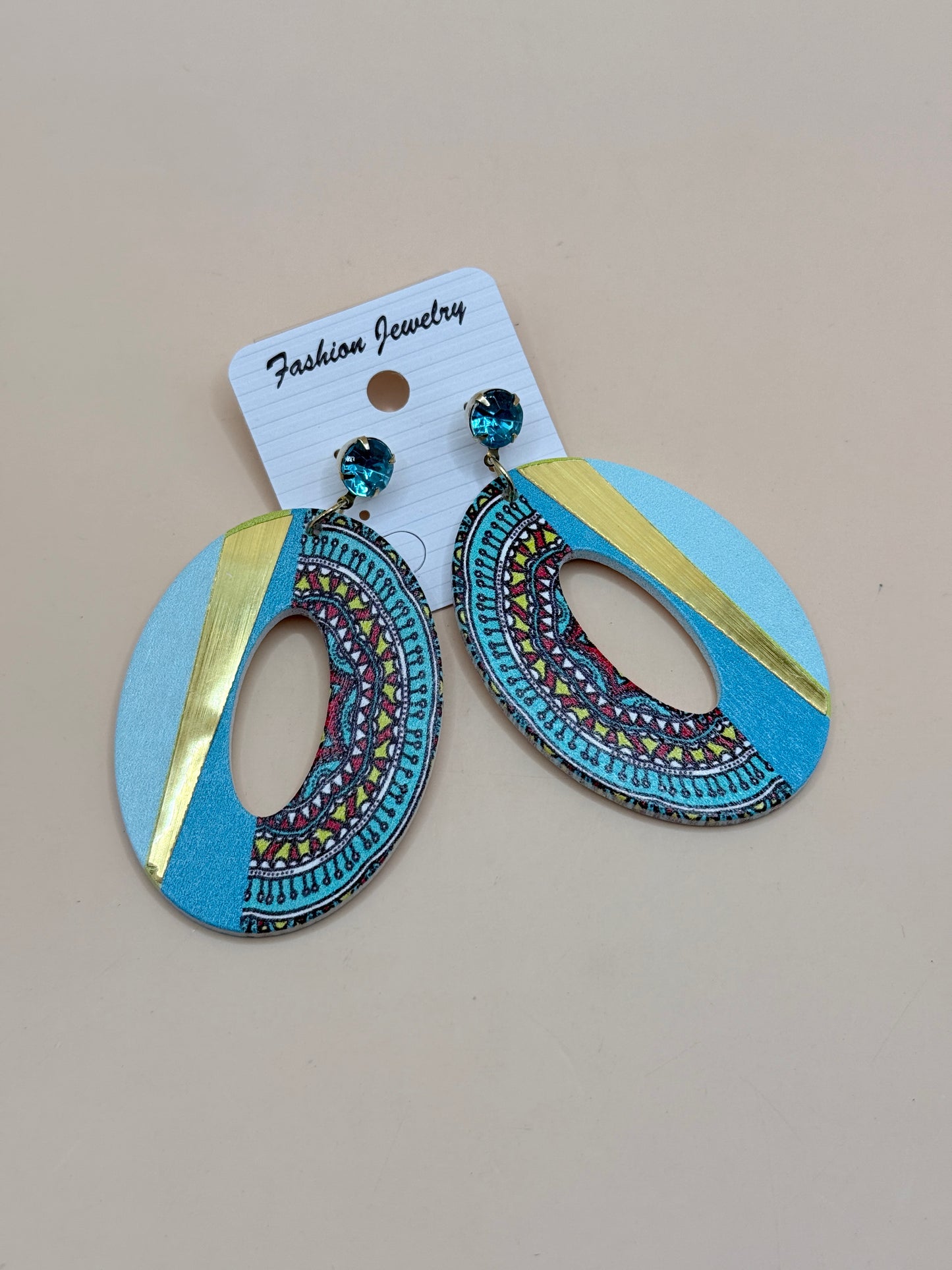 Blue Boho Oval Statement Earrings Fashion Jewellery