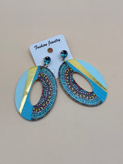 Blue Boho Oval Statement Earrings Fashion Jewellery
