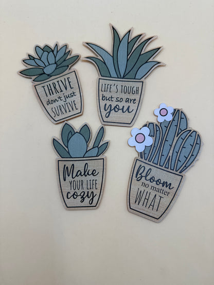 Inspirational Succulent Plant Wooden Magnet Set