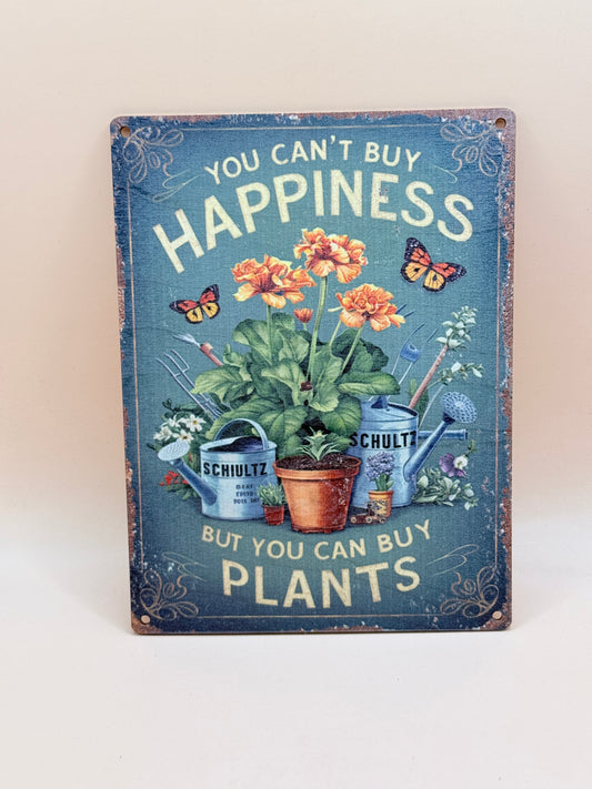 Vintage Style Gardening Metal Tin Sign Wall Decor Happiness Plants Plaque