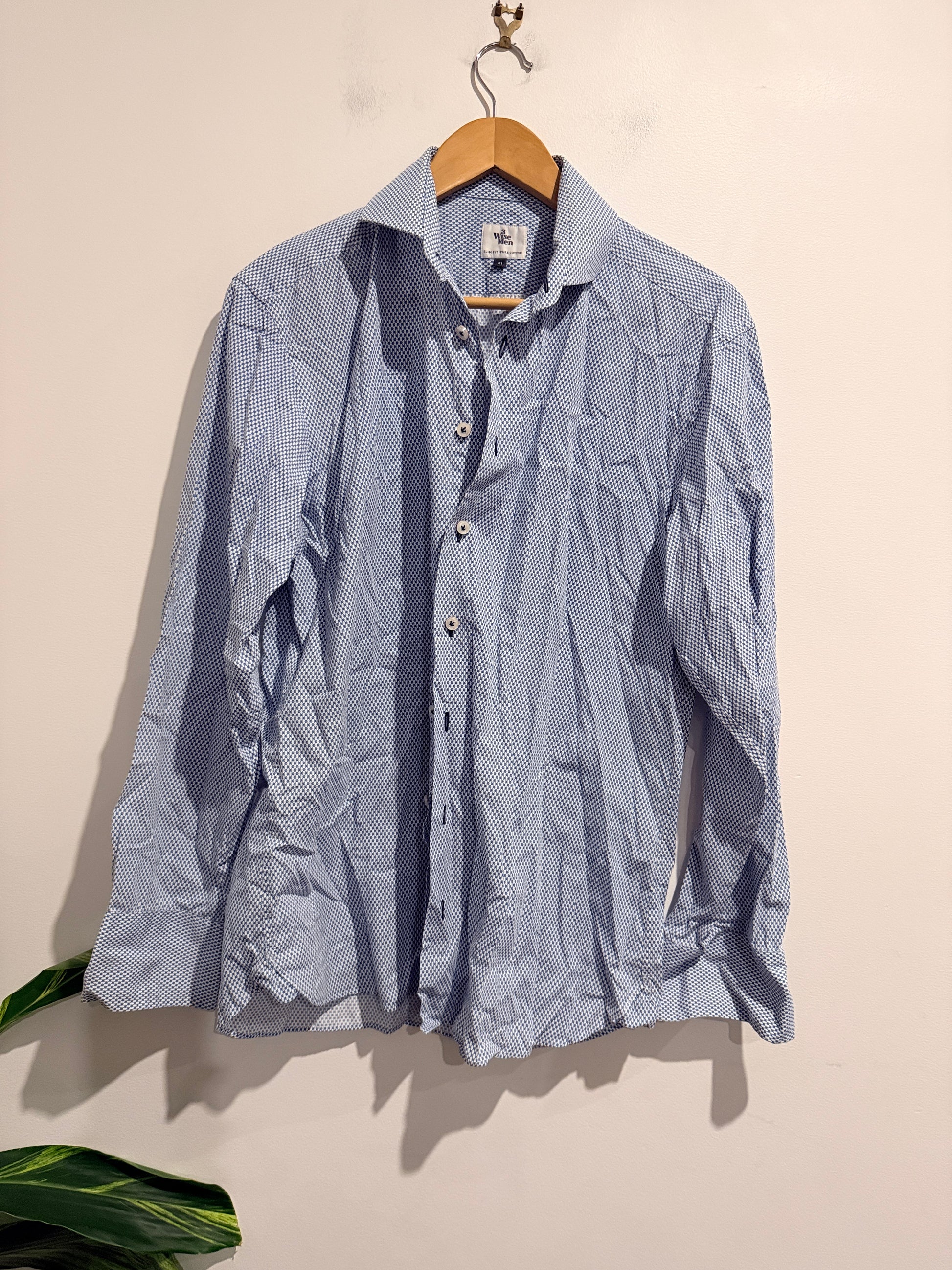 3 Wise Men Long-sleeve Patterned Button-up Shirt Size 41