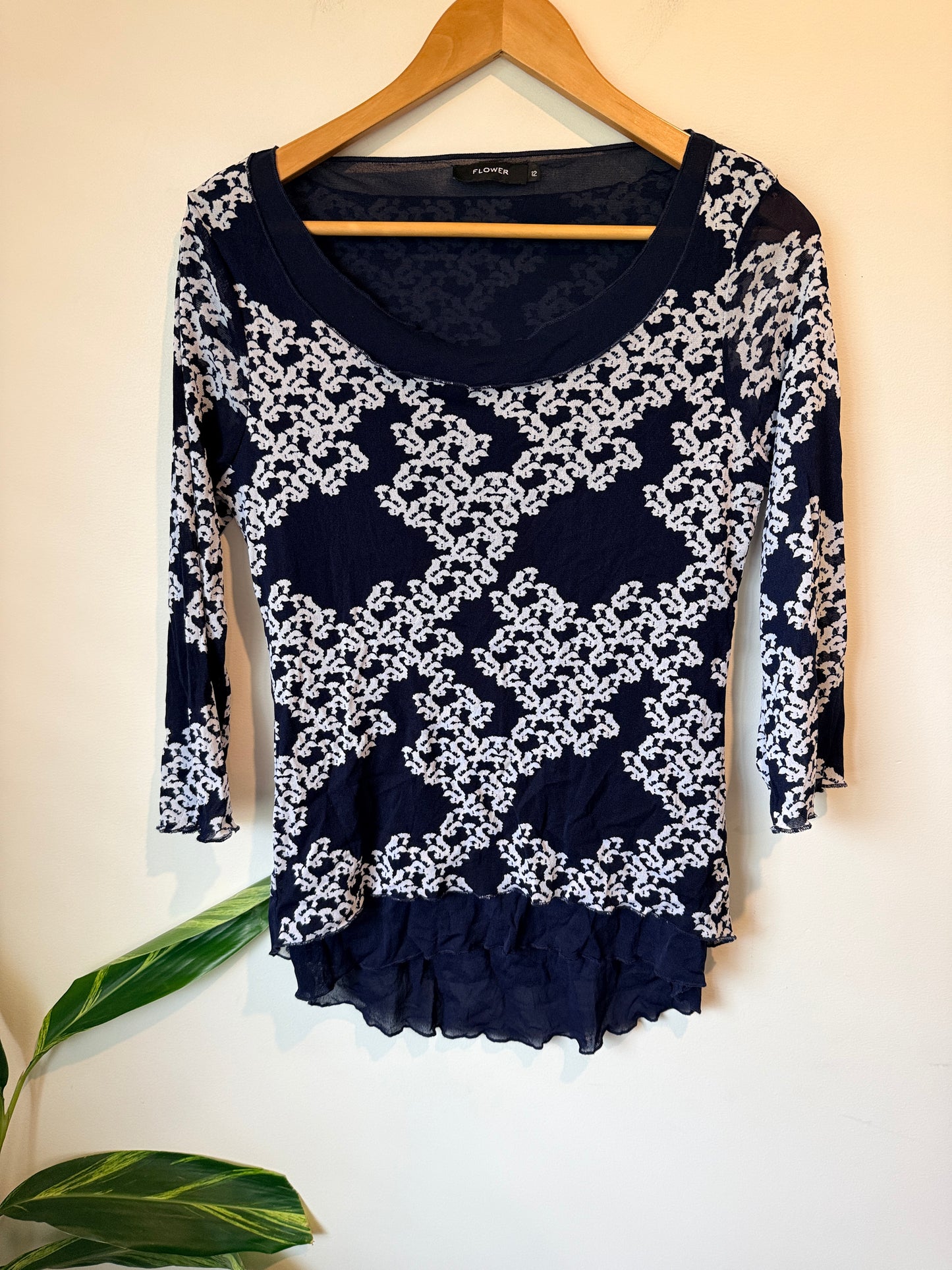 Flower Floral And Sheer Lace Top Size 12