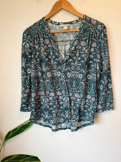 H & M V-neck Floral Peasant Blouse Size S