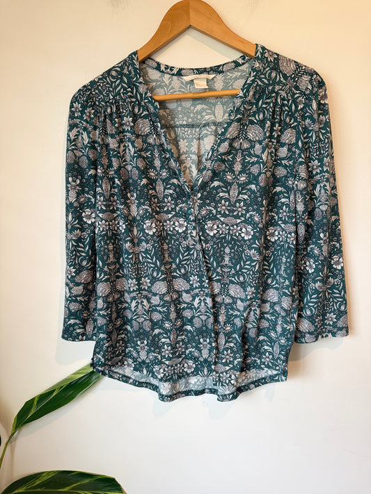 H & M V-neck Floral Peasant Blouse Size S