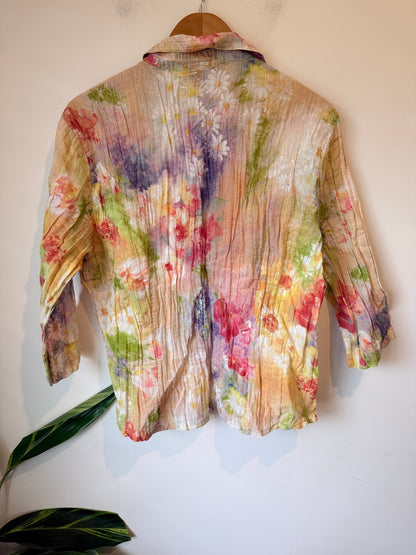Parisian Sheer Floral Print Button-down Shirt Size U/Arm to U/Arm 57cm