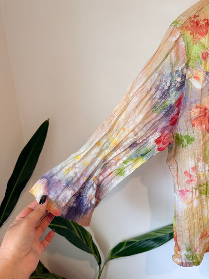 Parisian Sheer Floral Print Button-down Shirt Size U/Arm to U/Arm 57cm