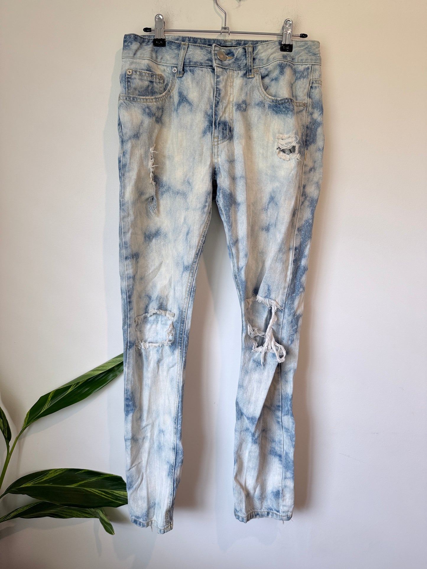Forever 21 Men Skinny Acid-wash Distressed Denim Jeans Size 29