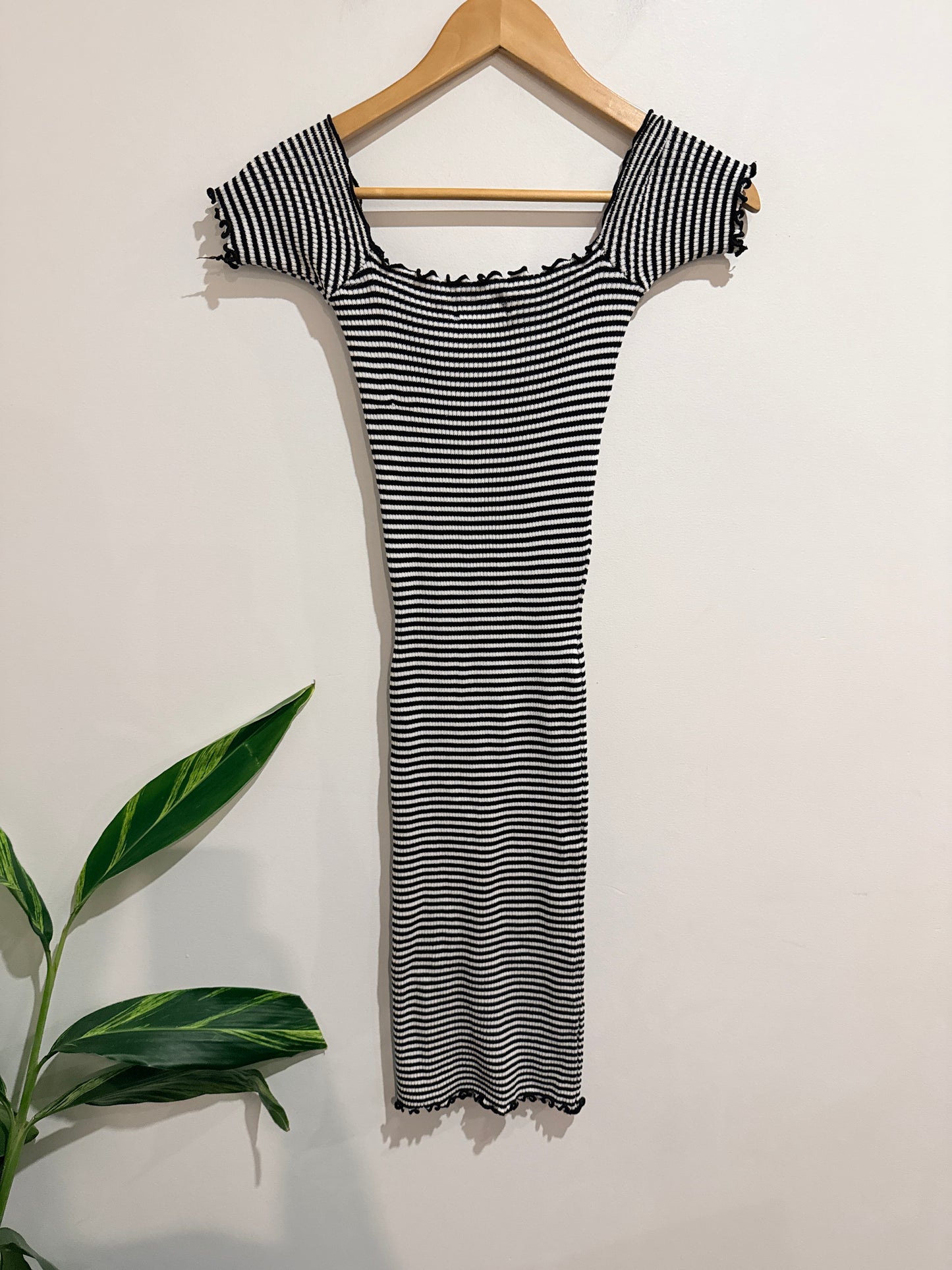 Mirrou Striped Fitted Midi Dress Size S