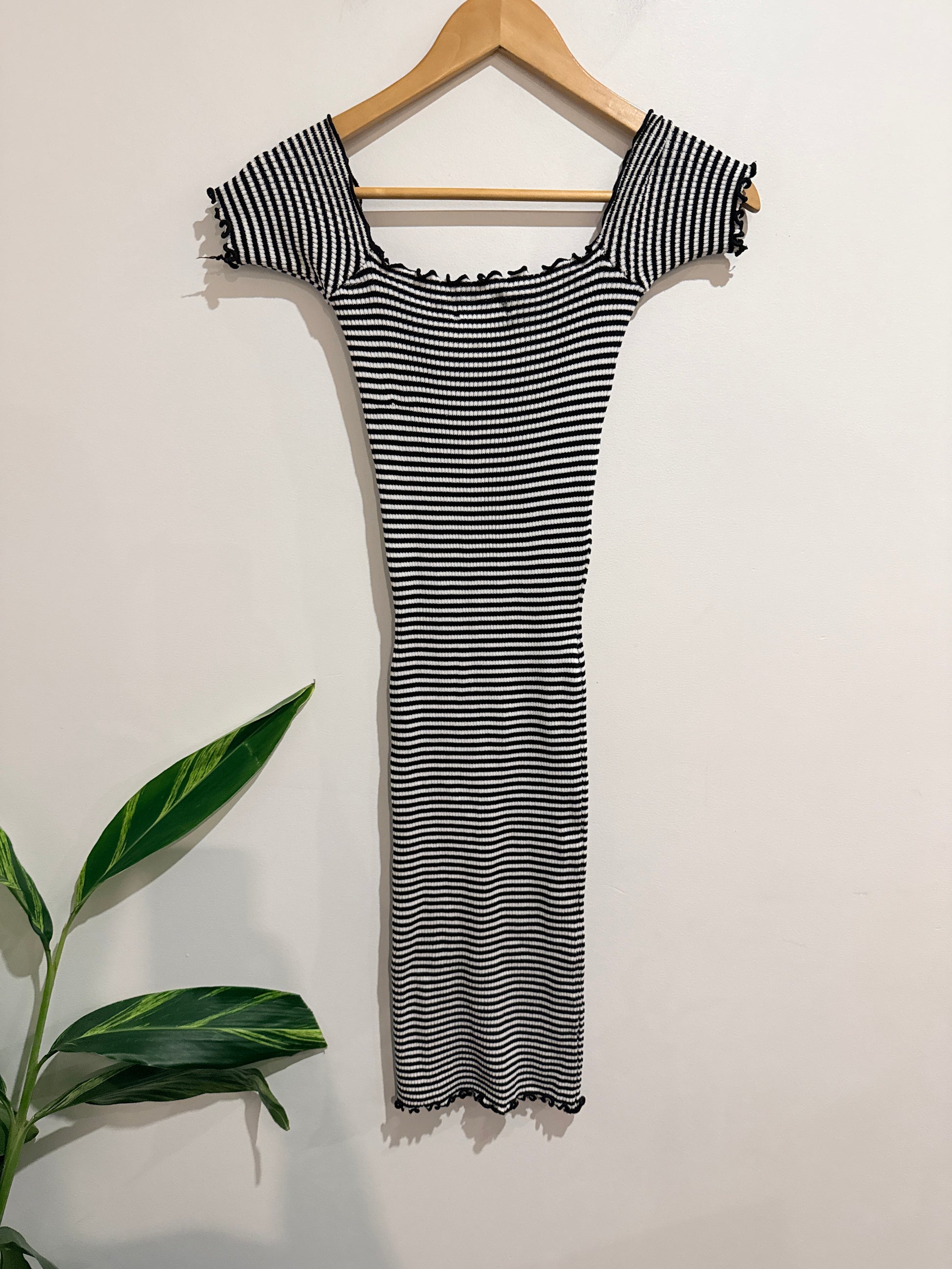 Mirrou Striped Fitted Midi Dress Size S