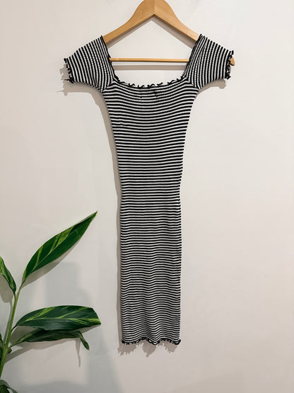 Mirrou Striped Fitted Midi Dress Size S