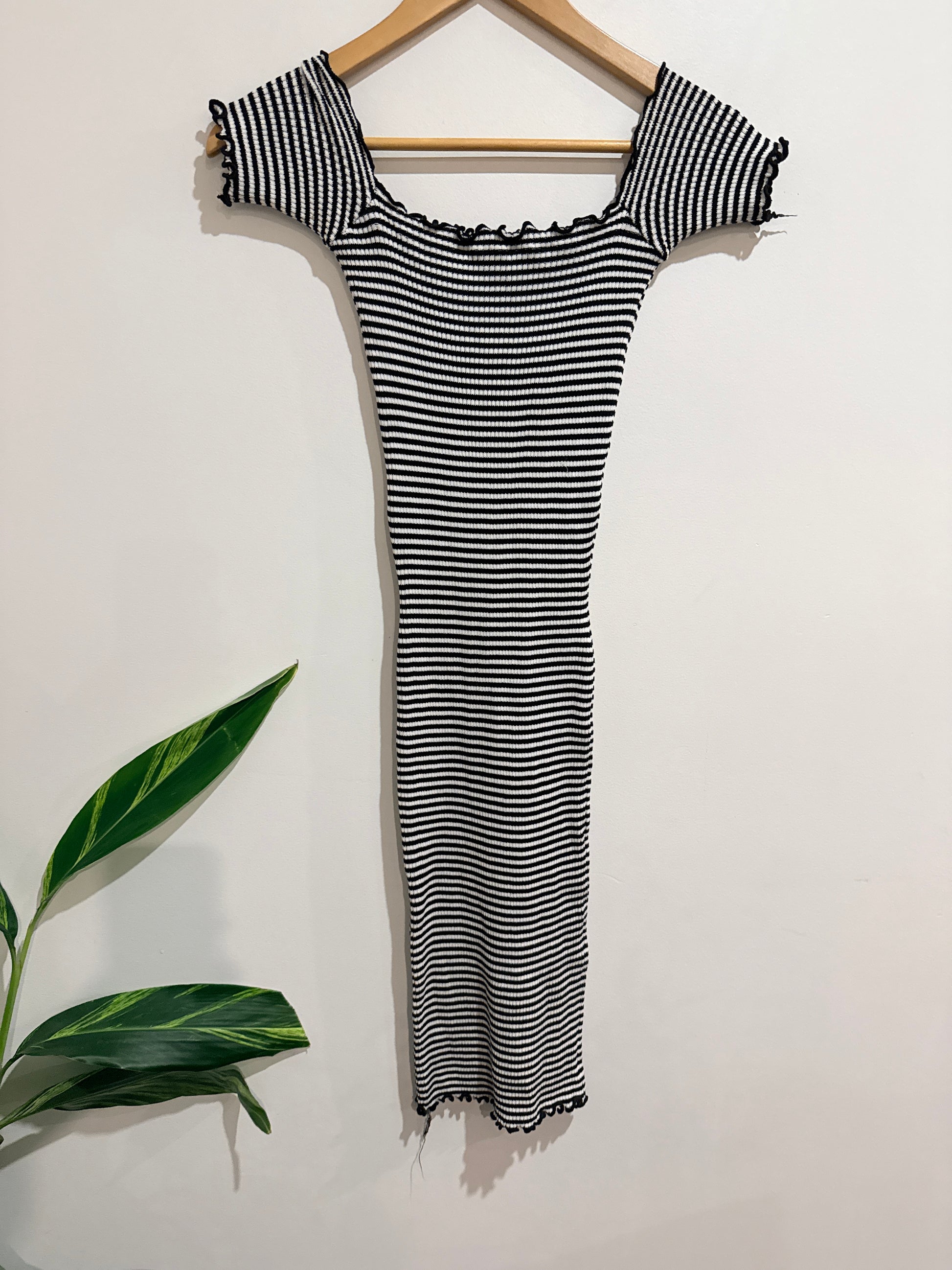 Mirrou Striped Fitted Midi Dress Size S