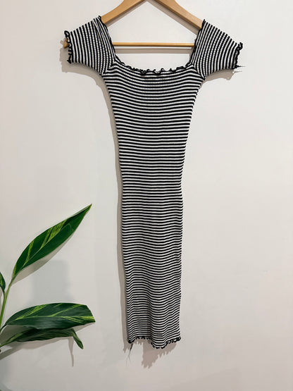 Mirrou Striped Fitted Midi Dress Size S