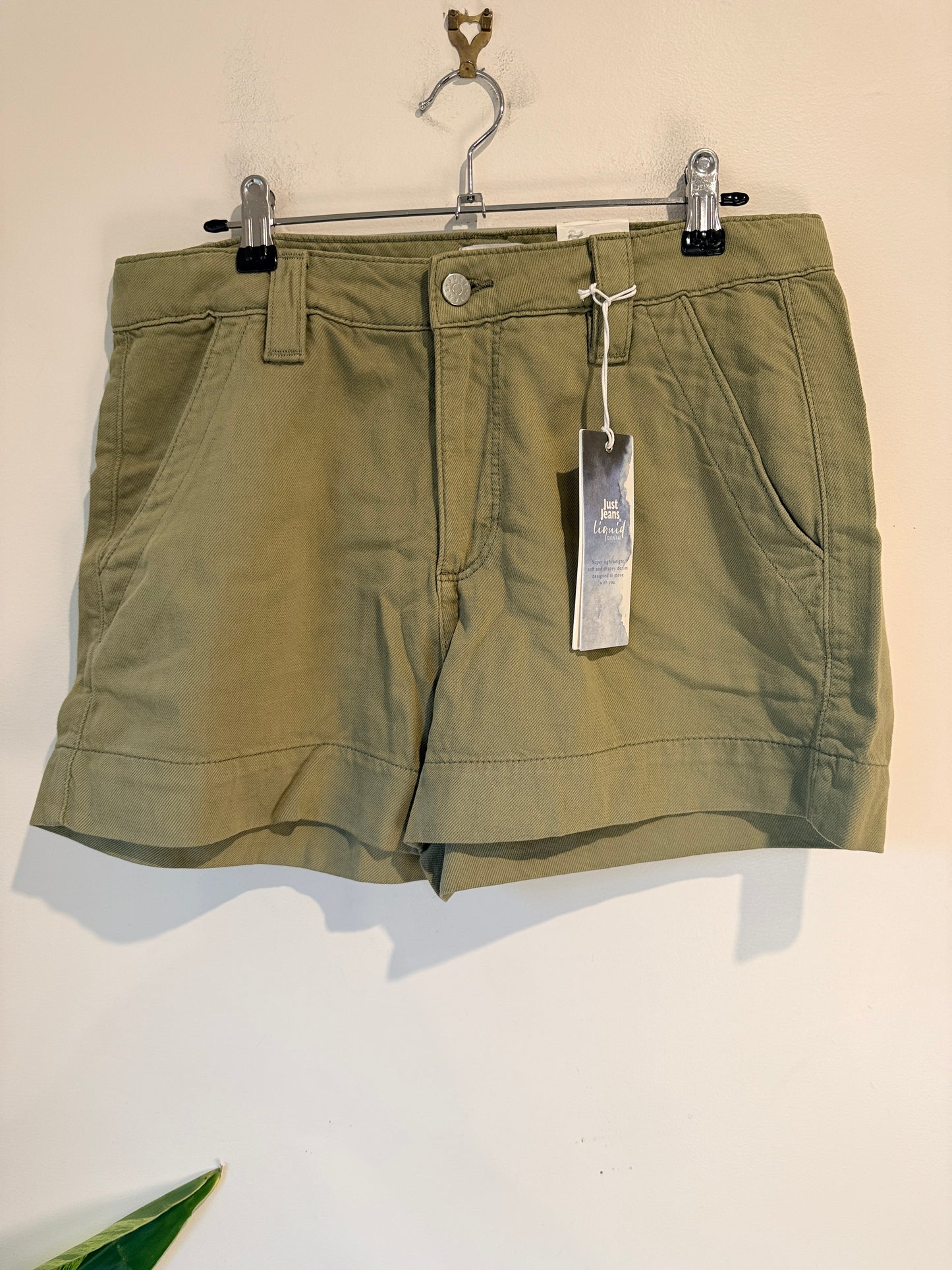 Just Jeans Liquid Denim High Rise Shorts Khaki Slim Fit