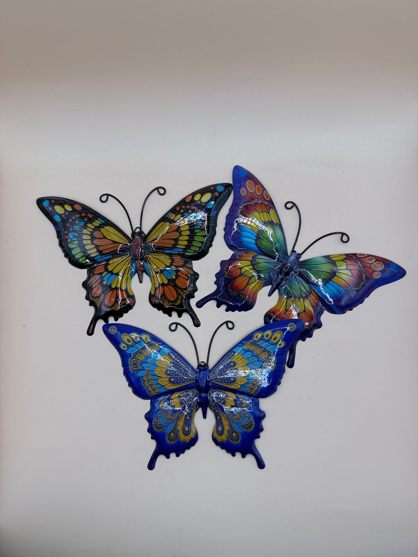 Set of 3 Colourful Metal Butterfly Wall Decorations