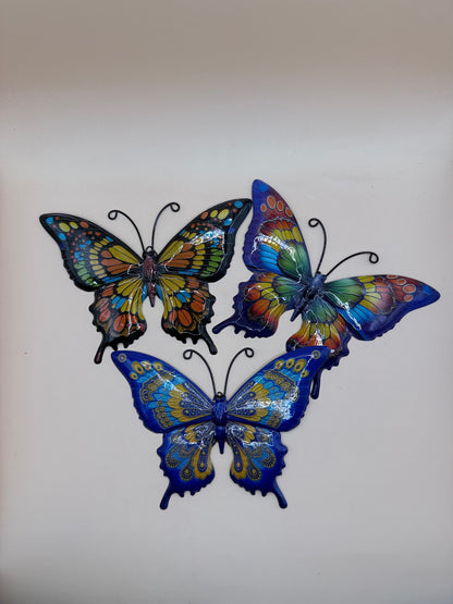 Set of 3 Colourful Metal Butterfly Wall Decorations