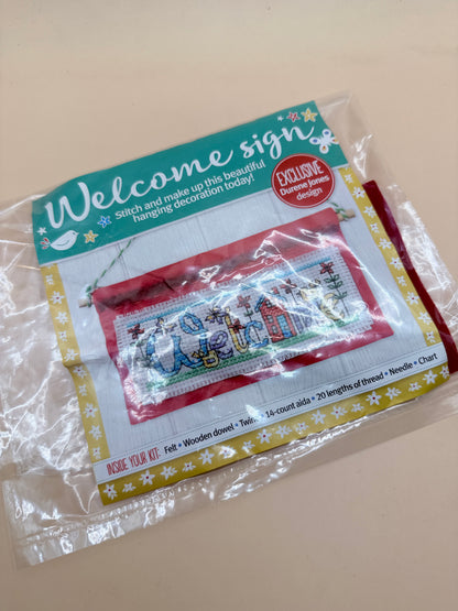 Welcome Sign Cross Stitch Kit – “Welcome” Hanging Decoration Craft Set