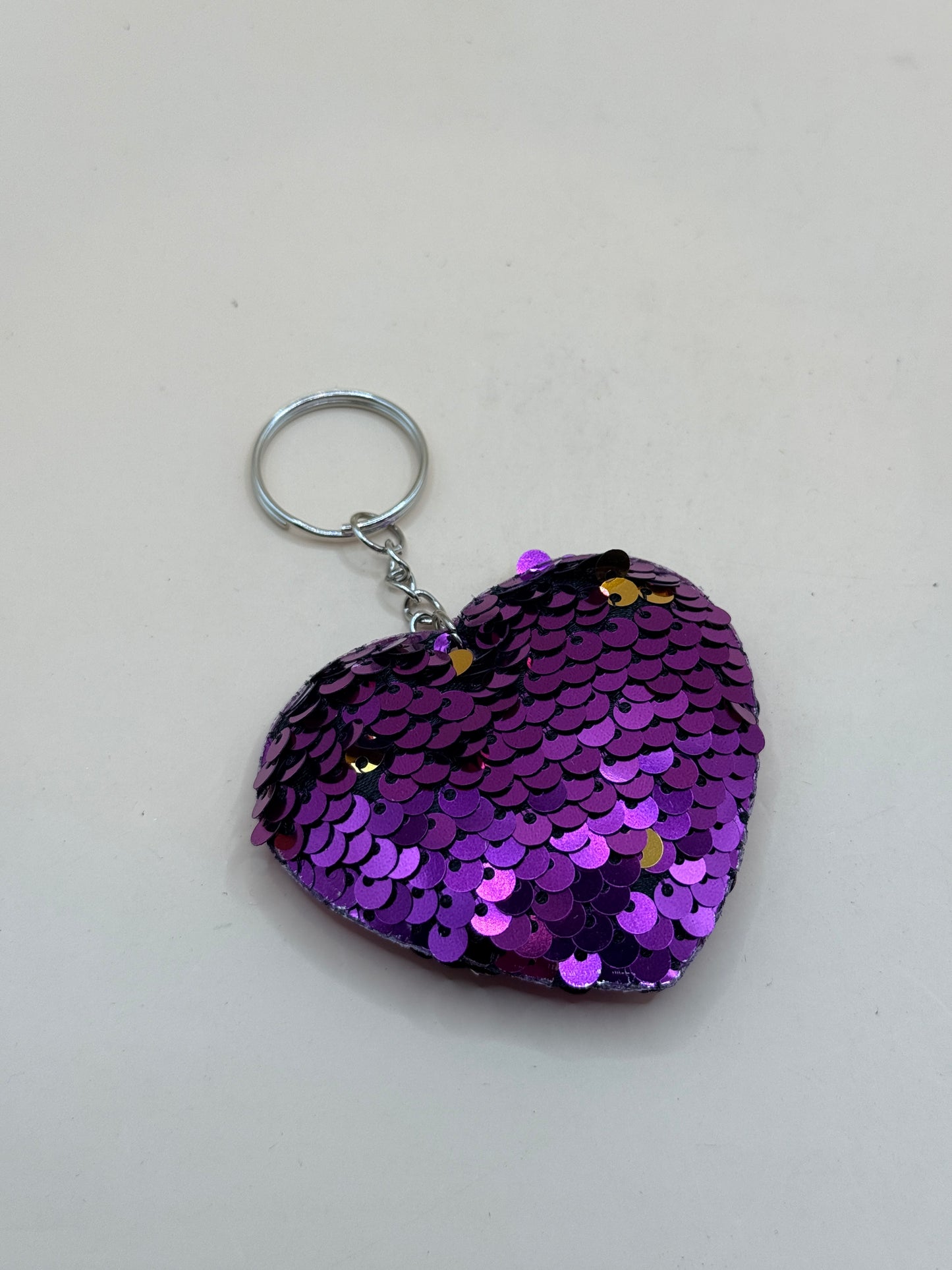 Purple Sequin Heart Keyring Charm