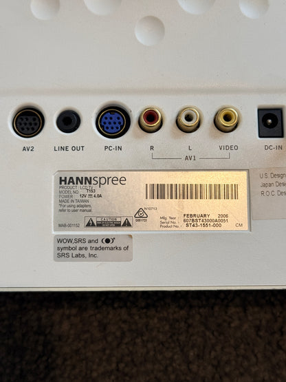 Hannspree T153 15" LCD TV Monitor White & Green Retro Desktop Display