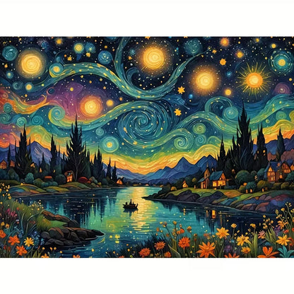 30x40cm Starry Night Lake Diamond Art Kit