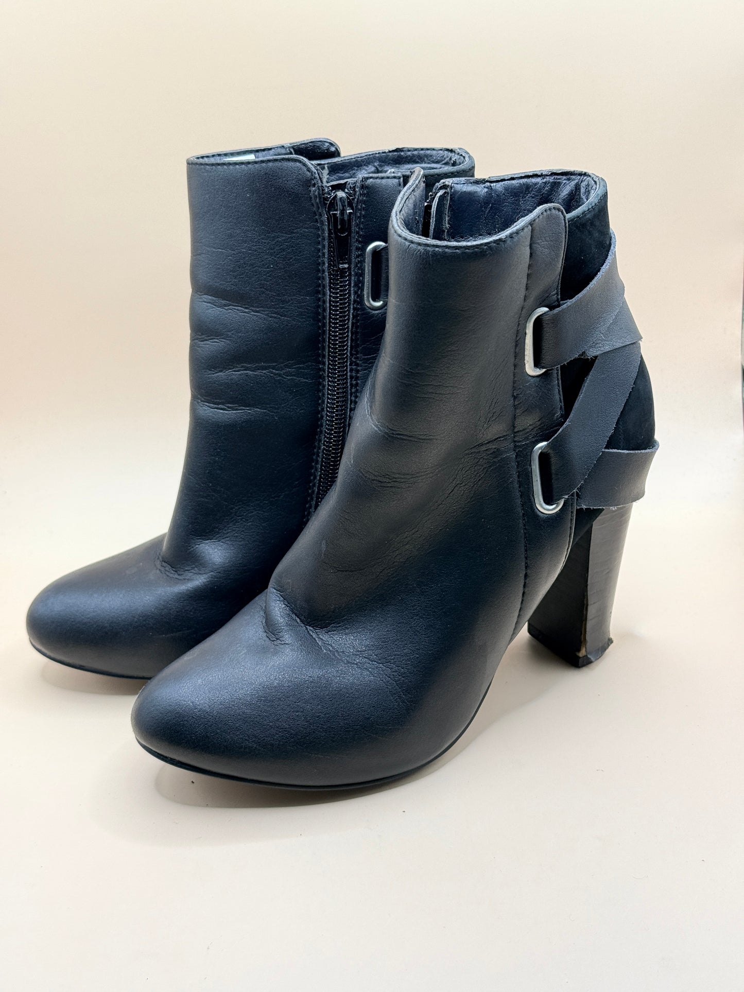 Salucci Collection Black Strappy Leather Boots - Size 7