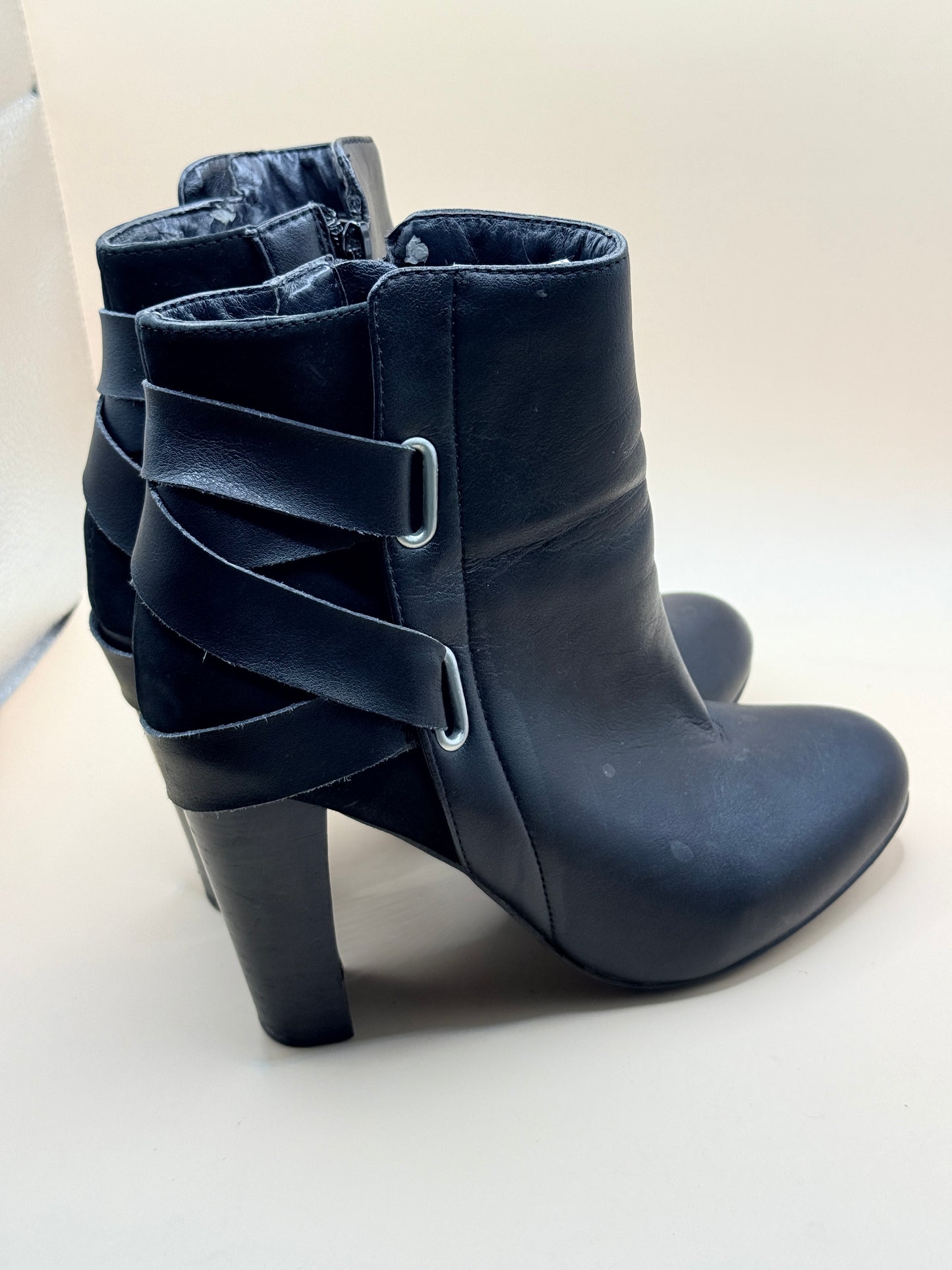 Salucci Collection Black Strappy Leather Boots - Size 7