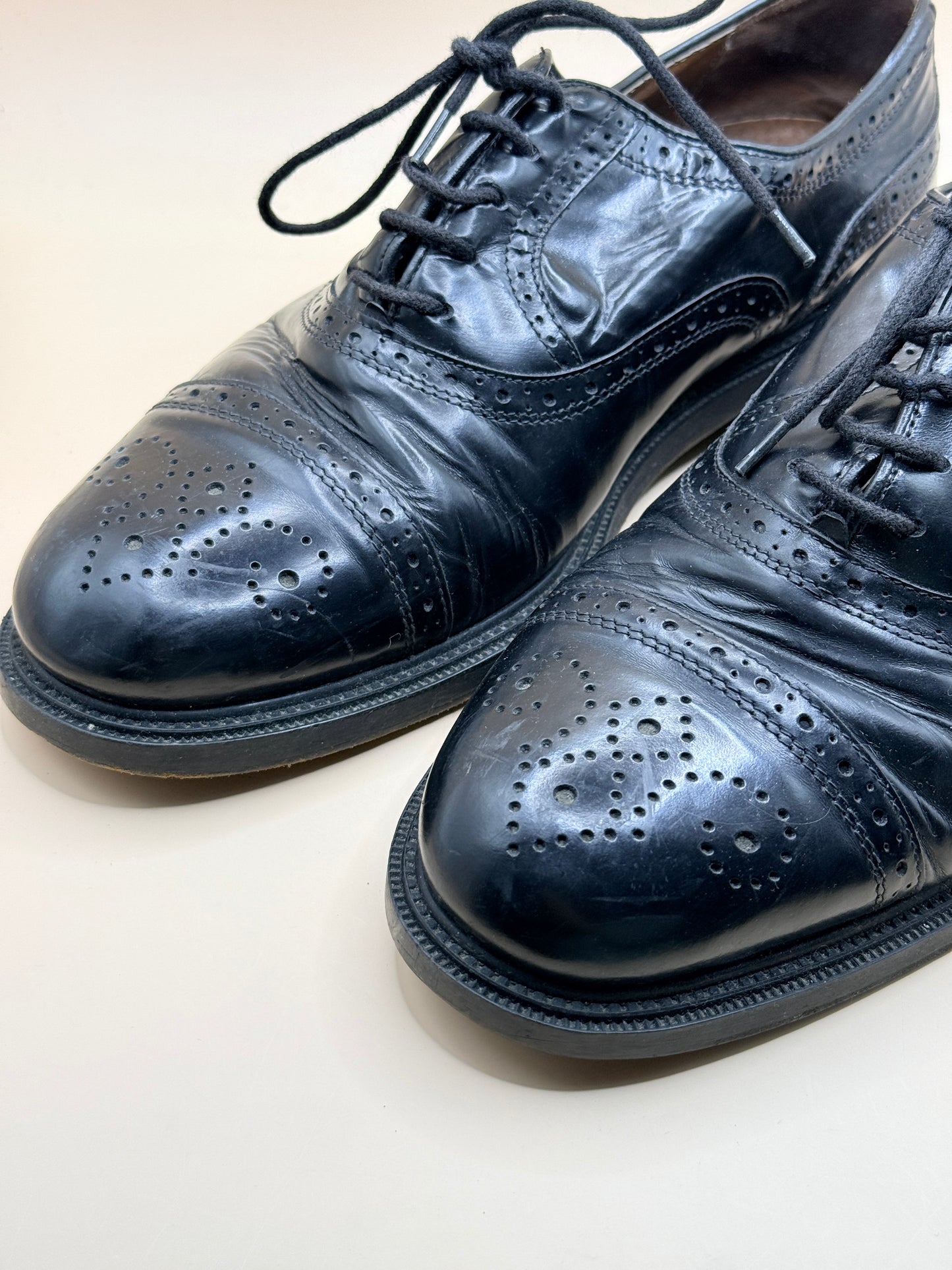 SENTERO Black Leather Brogue Oxford Shoes - 30cm sole
