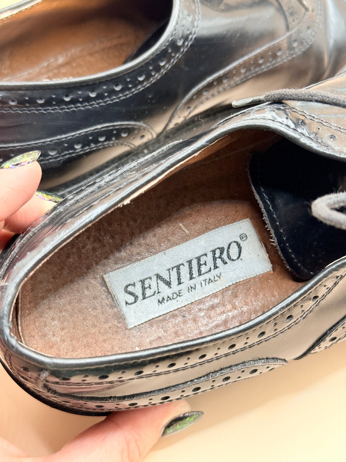 SENTERO Black Leather Brogue Oxford Shoes - 30cm sole