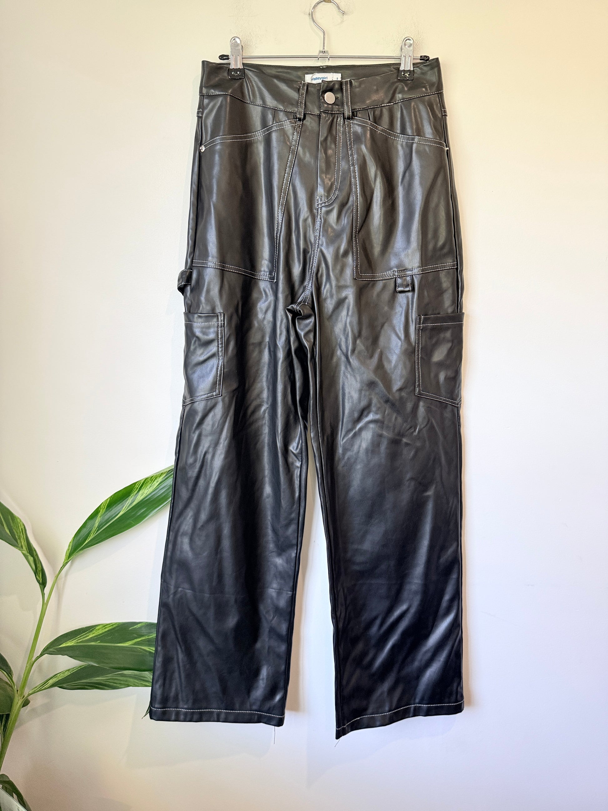 Valleygirl Faux Leather Cargo Pants Size 8