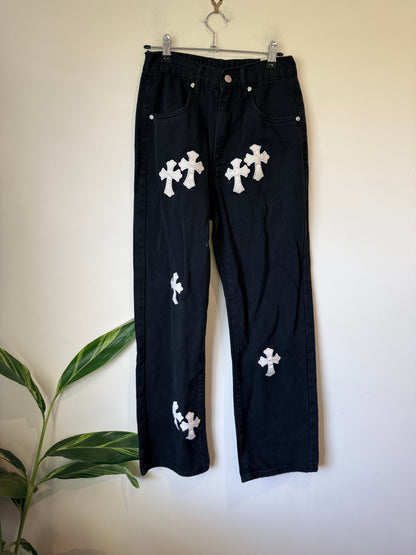 Brand Unknown Cross Patch Jeans Size S | Waist: 62cm
