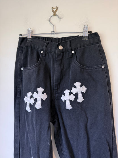 Brand Unknown Cross Patch Jeans Size S | Waist: 62cm