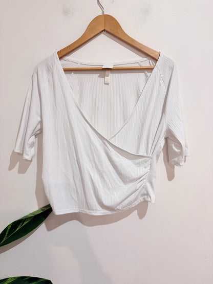H & M Ribbed Wrap Crop Top Size L