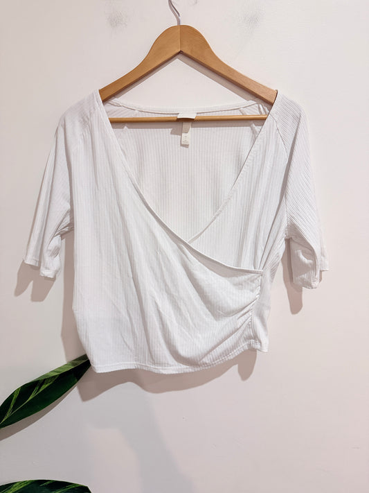 H & M Ribbed Wrap Crop Top Size L